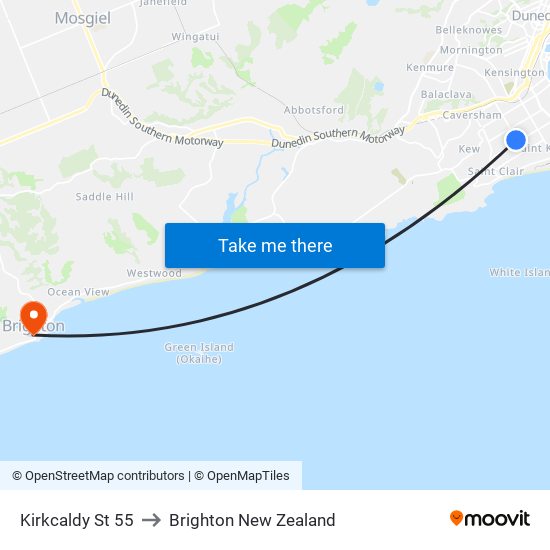 Kirkcaldy St 55 to Brighton New Zealand map