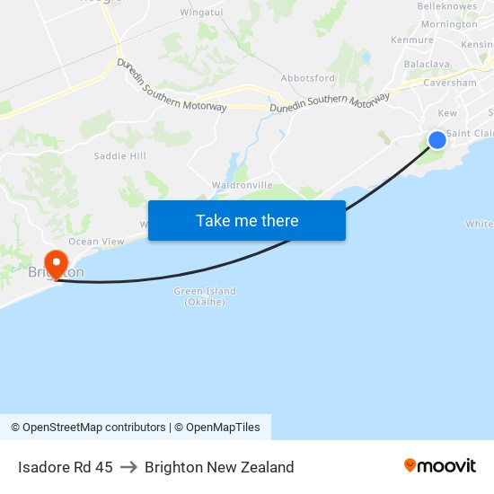 Isadore Rd 45 to Brighton New Zealand map