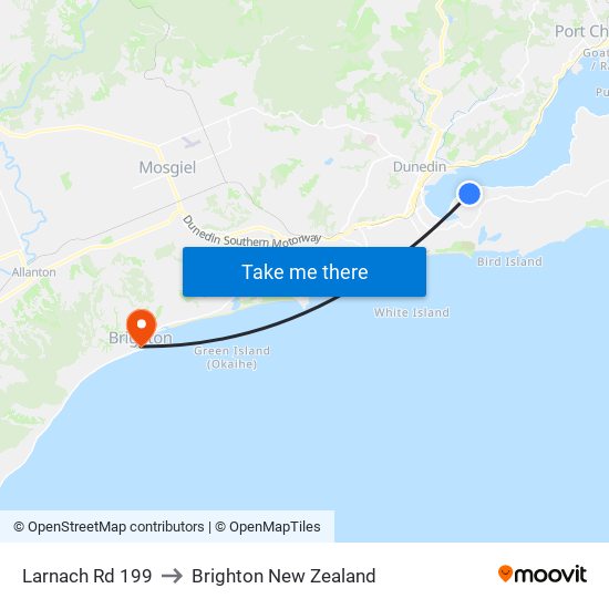 Larnach Rd 199 to Brighton New Zealand map