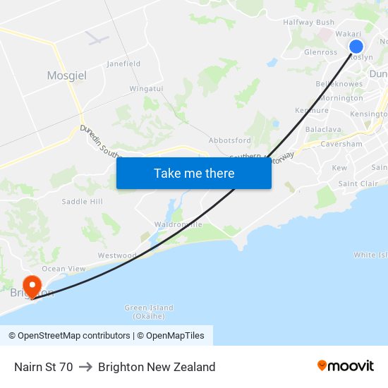 Nairn St 70 to Brighton New Zealand map