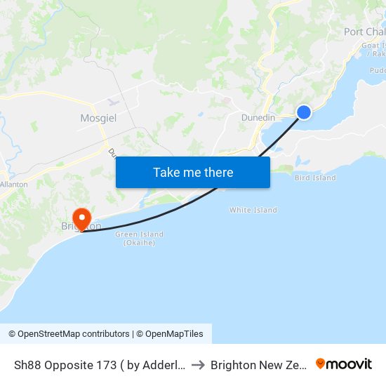 Sh88 Opposite 173 ( by Adderley Tce) to Brighton New Zealand map