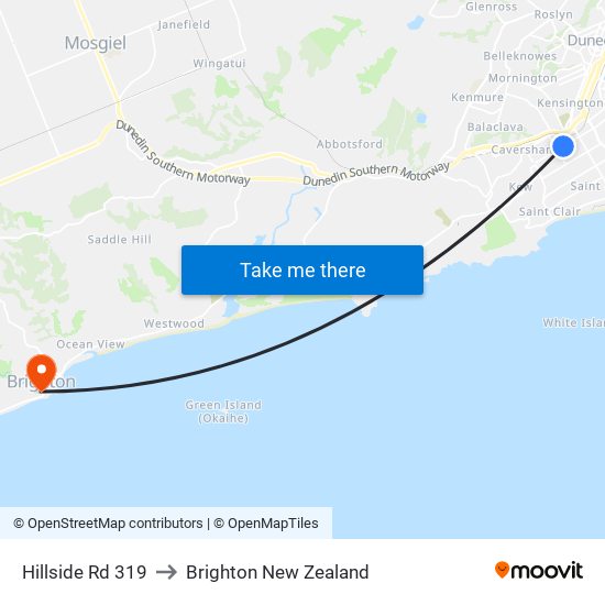 Hillside Rd 319 to Brighton New Zealand map