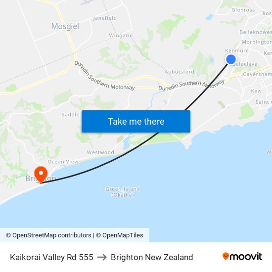 Kaikorai Valley Rd 555 to Brighton New Zealand map