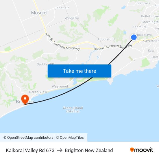 Kaikorai Valley Rd 673 to Brighton New Zealand map