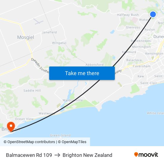 Balmacewen Rd 109 to Brighton New Zealand map