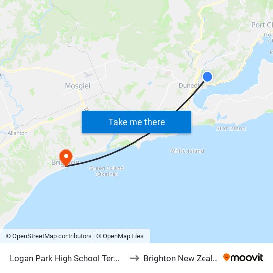 Logan Park High School Terminus to Brighton New Zealand map