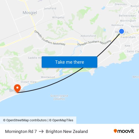 Mornington Rd 7 to Brighton New Zealand map