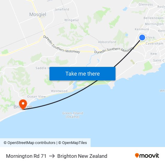 Mornington Rd 71 to Brighton New Zealand map