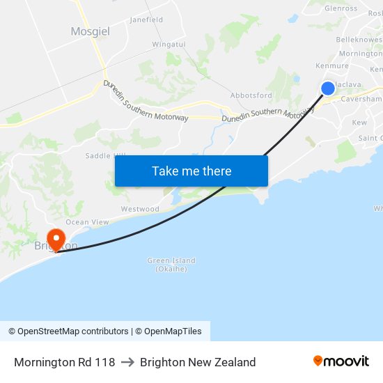 Mornington Rd 118 to Brighton New Zealand map