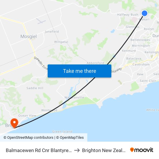 Balmacewen Rd Cnr Blantyre Rd to Brighton New Zealand map