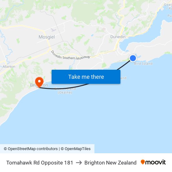Tomahawk Rd Opposite 181 to Brighton New Zealand map