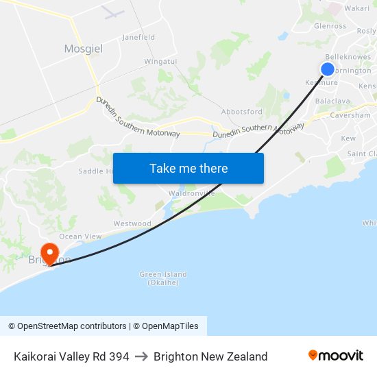 Kaikorai Valley Rd 394 to Brighton New Zealand map
