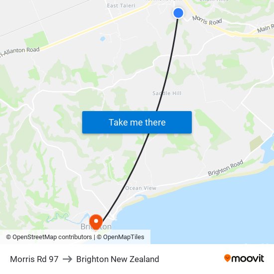 Morris Rd 97 to Brighton New Zealand map