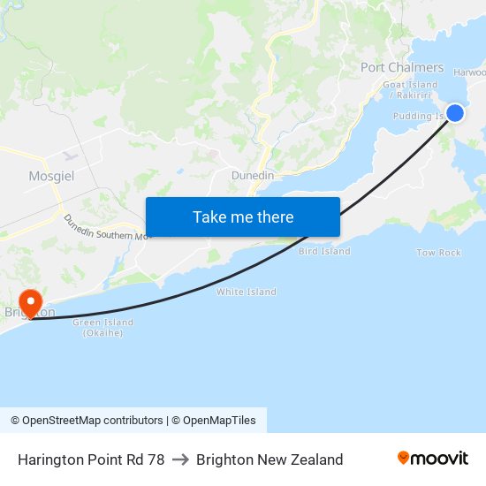 Harington Point Rd 78 to Brighton New Zealand map