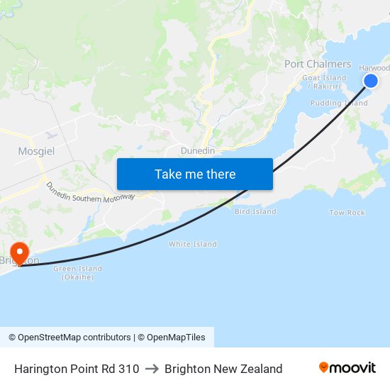 Harington Point Rd 310 to Brighton New Zealand map