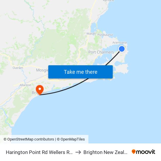 Harington Point Rd Wellers Rock to Brighton New Zealand map