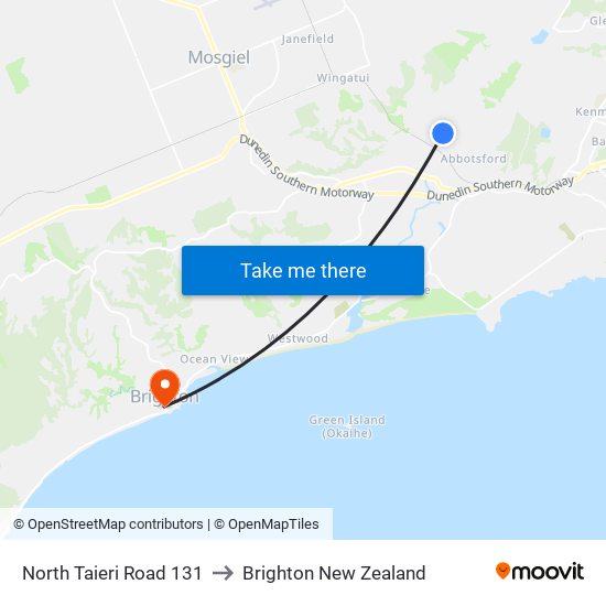 North Taieri Road 131 to Brighton New Zealand map