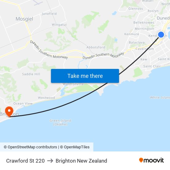 Crawford St 220 to Brighton New Zealand map