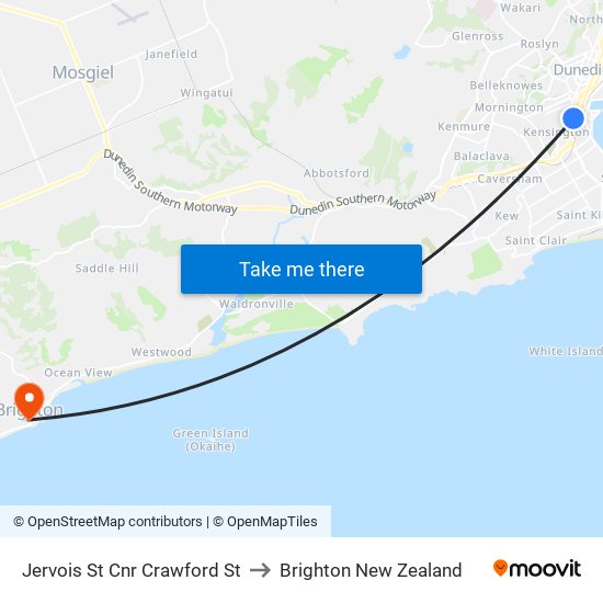 Jervois St Cnr Crawford St to Brighton New Zealand map
