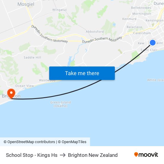 School Stop - Kings Hs to Brighton New Zealand map