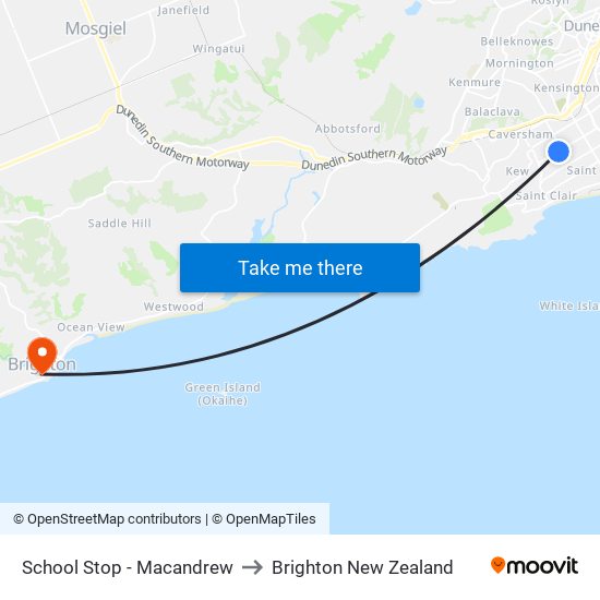 School Stop - Macandrew to Brighton New Zealand map