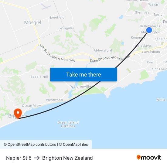 Napier St 6 to Brighton New Zealand map