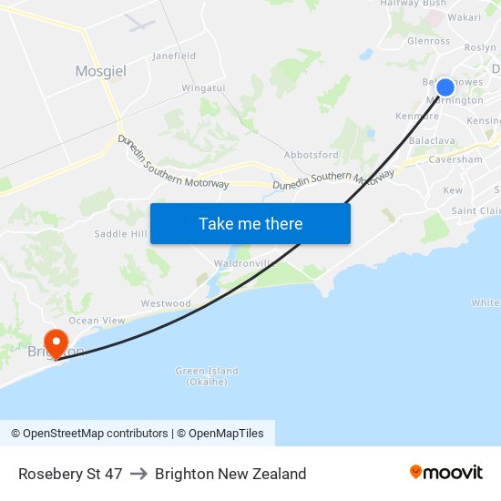 Rosebery St 47 to Brighton New Zealand map