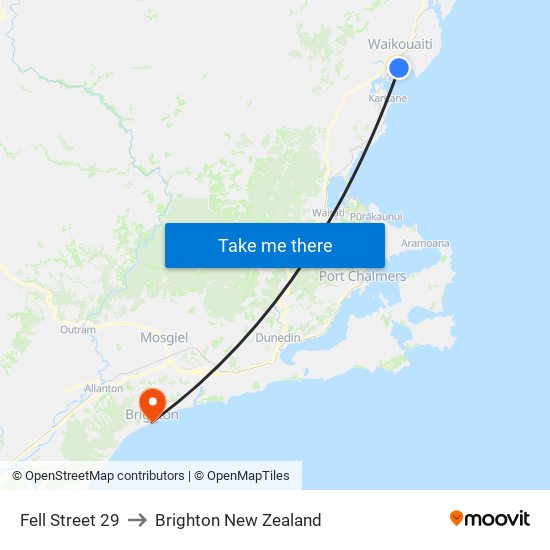 Fell Street 29 to Brighton New Zealand map