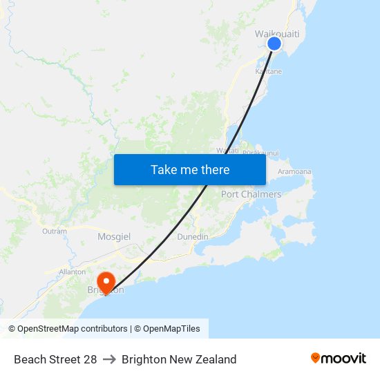Beach Street 28 to Brighton New Zealand map