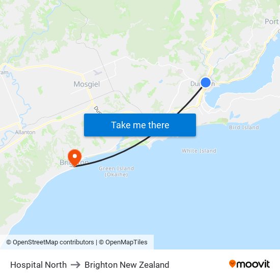 Hospital North to Brighton New Zealand map