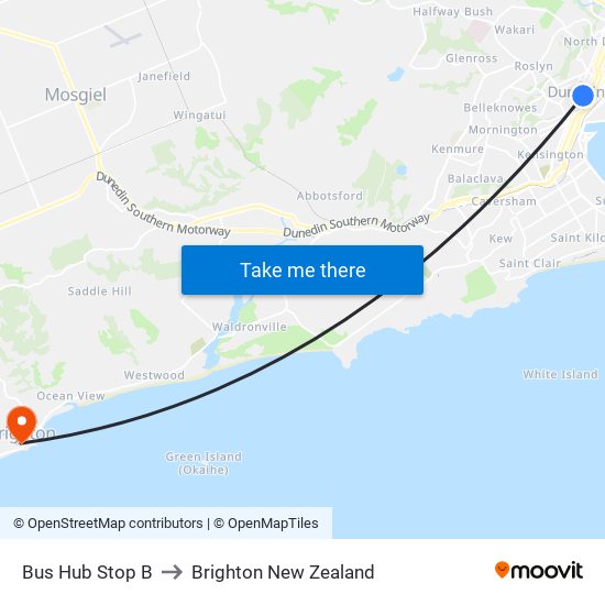 Bus Hub Stop B to Brighton New Zealand map