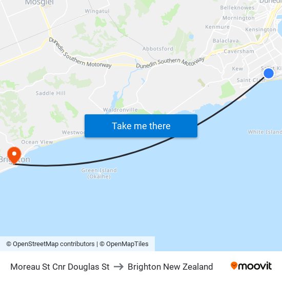 Moreau St Cnr Douglas St to Brighton New Zealand map