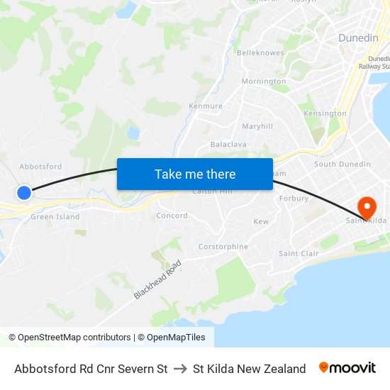 Abbotsford Rd Cnr Severn St to St Kilda New Zealand map