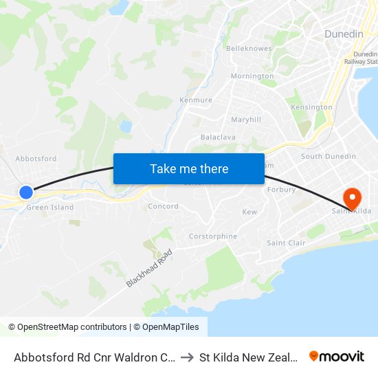 Abbotsford Rd Cnr Waldron Cres to St Kilda New Zealand map