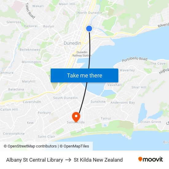 Albany St Central Library to St Kilda New Zealand map