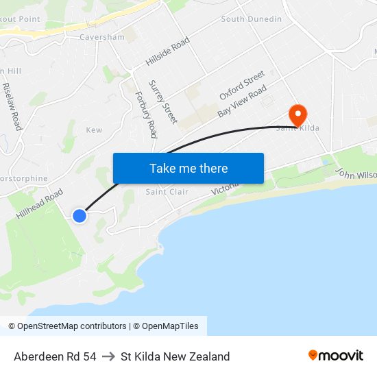 Aberdeen Rd 54 to St Kilda New Zealand map