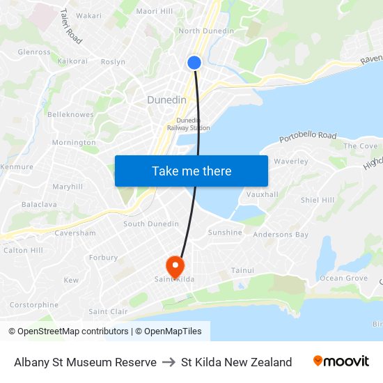 Albany St Museum Reserve to St Kilda New Zealand map
