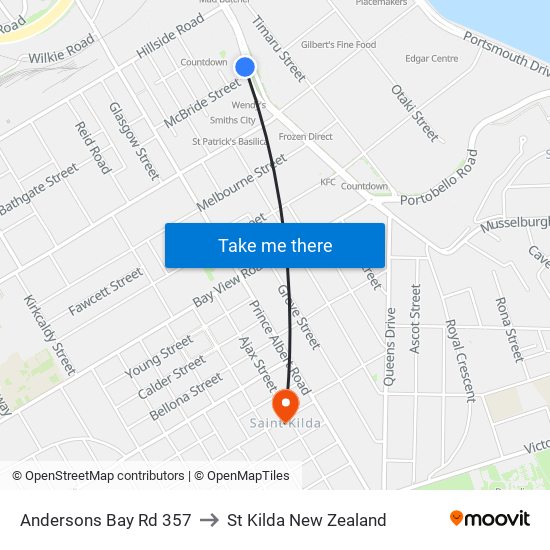 Andersons Bay Rd 357 to St Kilda New Zealand map