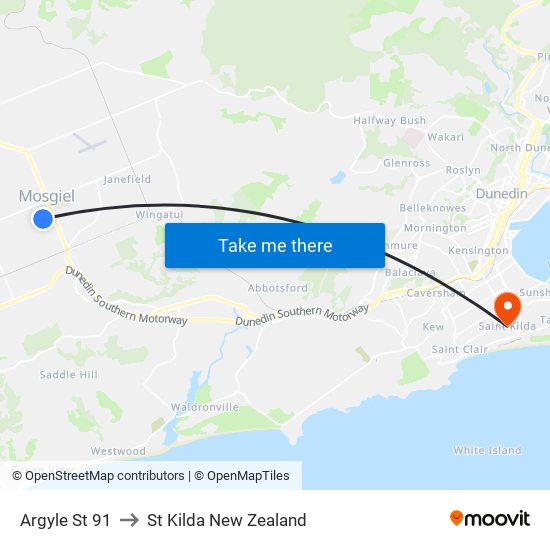 Argyle St 91 to St Kilda New Zealand map