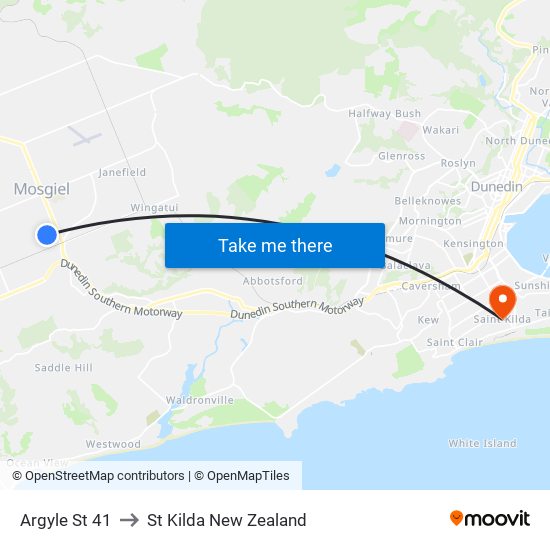 Argyle St 41 to St Kilda New Zealand map