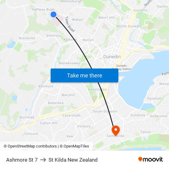 Ashmore St 7 to St Kilda New Zealand map