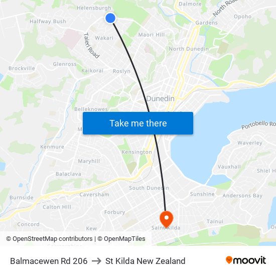 Balmacewen Rd 206 to St Kilda New Zealand map