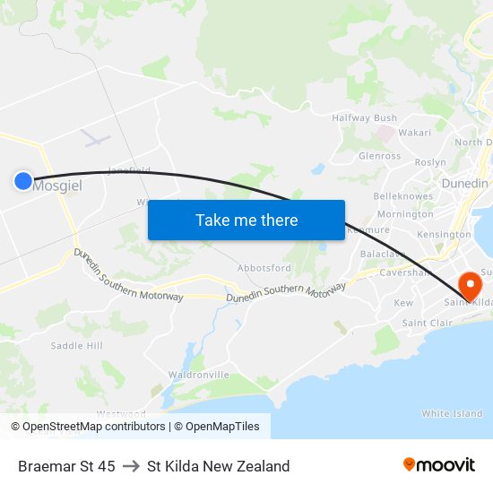 Braemar St 45 to St Kilda New Zealand map