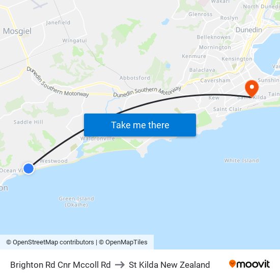 Brighton Rd Cnr Mccoll Rd to St Kilda New Zealand map