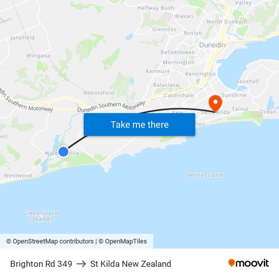 Brighton Rd 349 to St Kilda New Zealand map