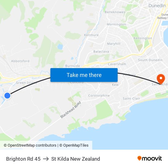 Brighton Rd 45 to St Kilda New Zealand map
