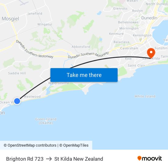Brighton Rd 723 to St Kilda New Zealand map