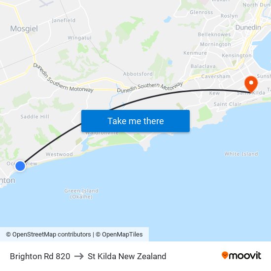 Brighton Rd 820 to St Kilda New Zealand map