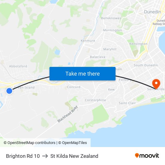 Brighton Rd 10 to St Kilda New Zealand map