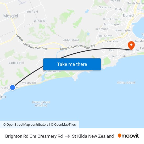 Brighton Rd Cnr Creamery Rd to St Kilda New Zealand map